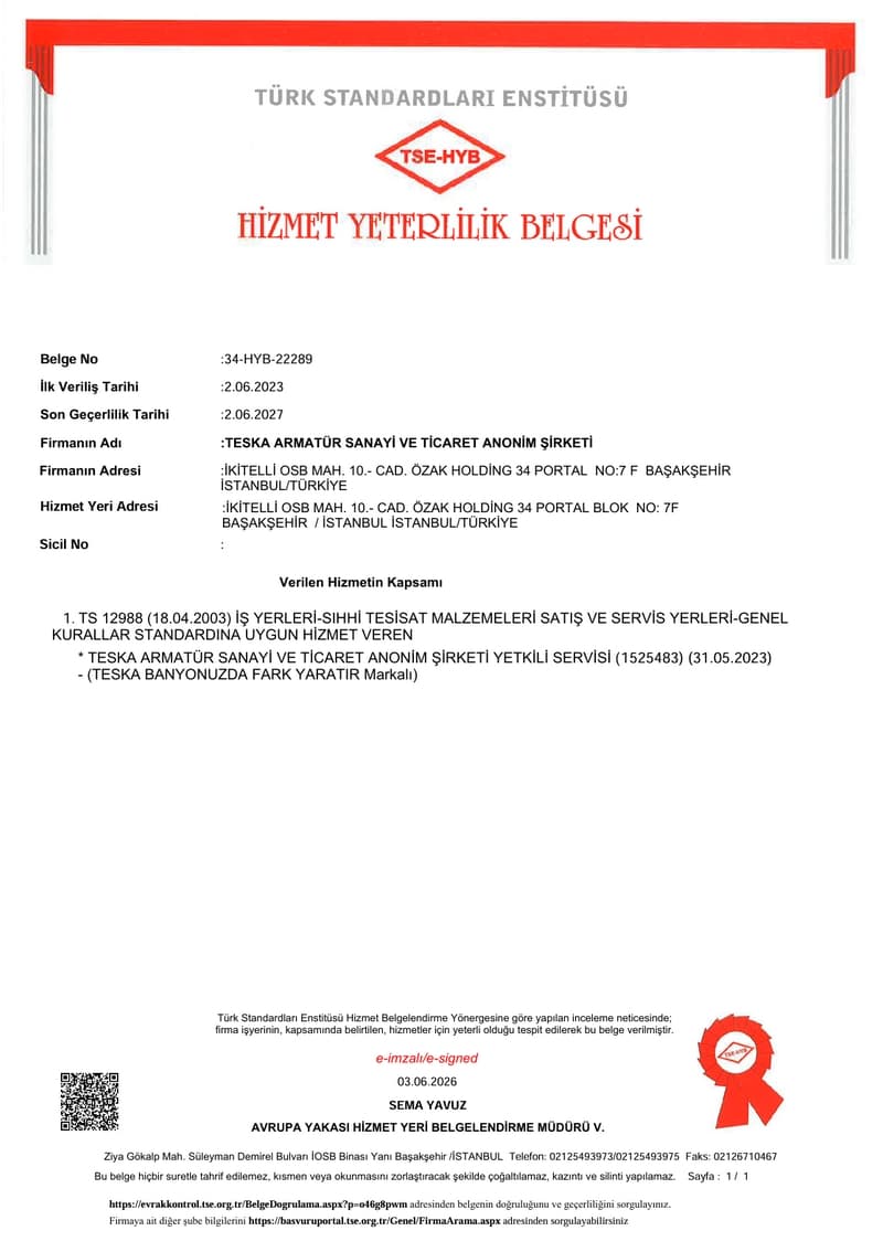 TESKA - Service Qualification Certificate TESKA - Service Qualification Certificate