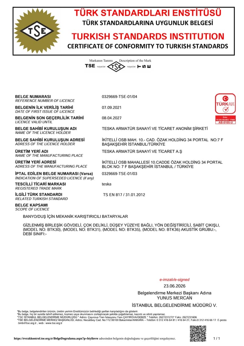 TESKA - TSE Conformity Certificate TESKA - TSE Conformity Certificate